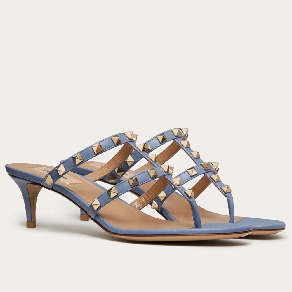 Cheap Reps Valentino Rockstud Flip Flop Sandals 50mm In Blue Calfskin