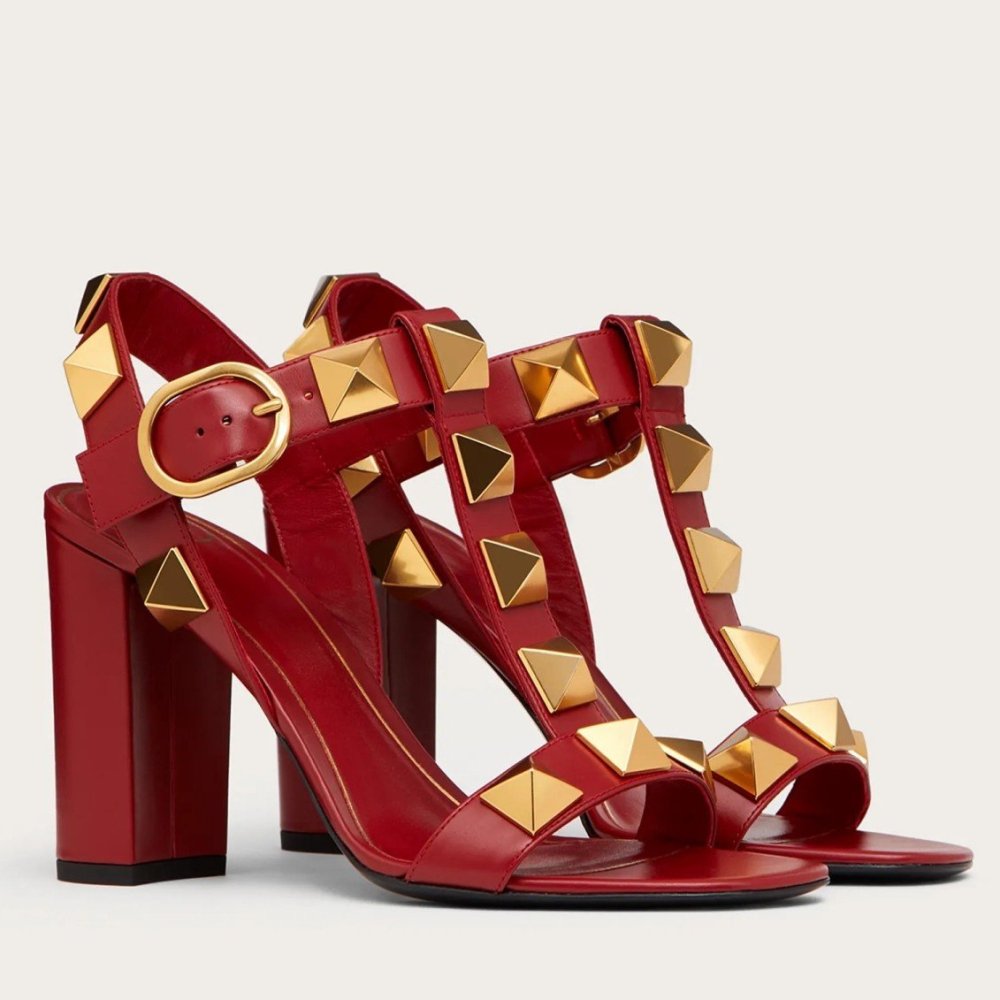 Cheap Reps Valentino Roman Stud Sandals 90mm In Red Calfskin