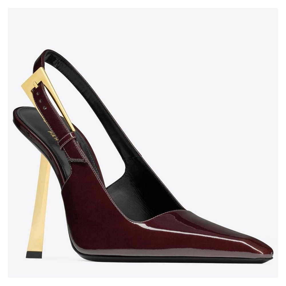 Cheap Reps Saint Laurent Lee Slingback Pumps in Burgundy Patent Leather