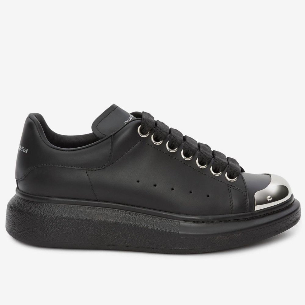 Cheap Reps Alexander McQueen Womens Black Oversized Sneakers With Metal Toe