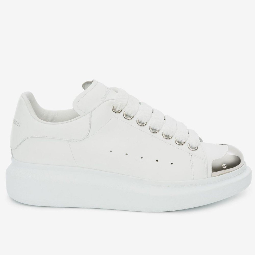 Cheap Reps Alexander McQueen Womens White Oversized Sneakers With Metal Toe