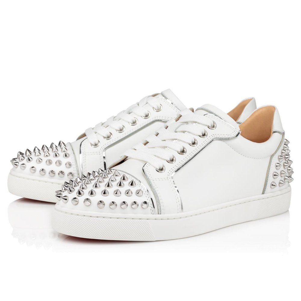 Cheap Reps Christian Louboutin Womens Vieira 2 Flat Sneakers In White Calfskin