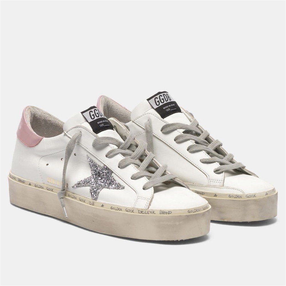 Cheap Reps Golden Goose Womens Hi-Star Sneakers with Glitter Star and Pink Heel