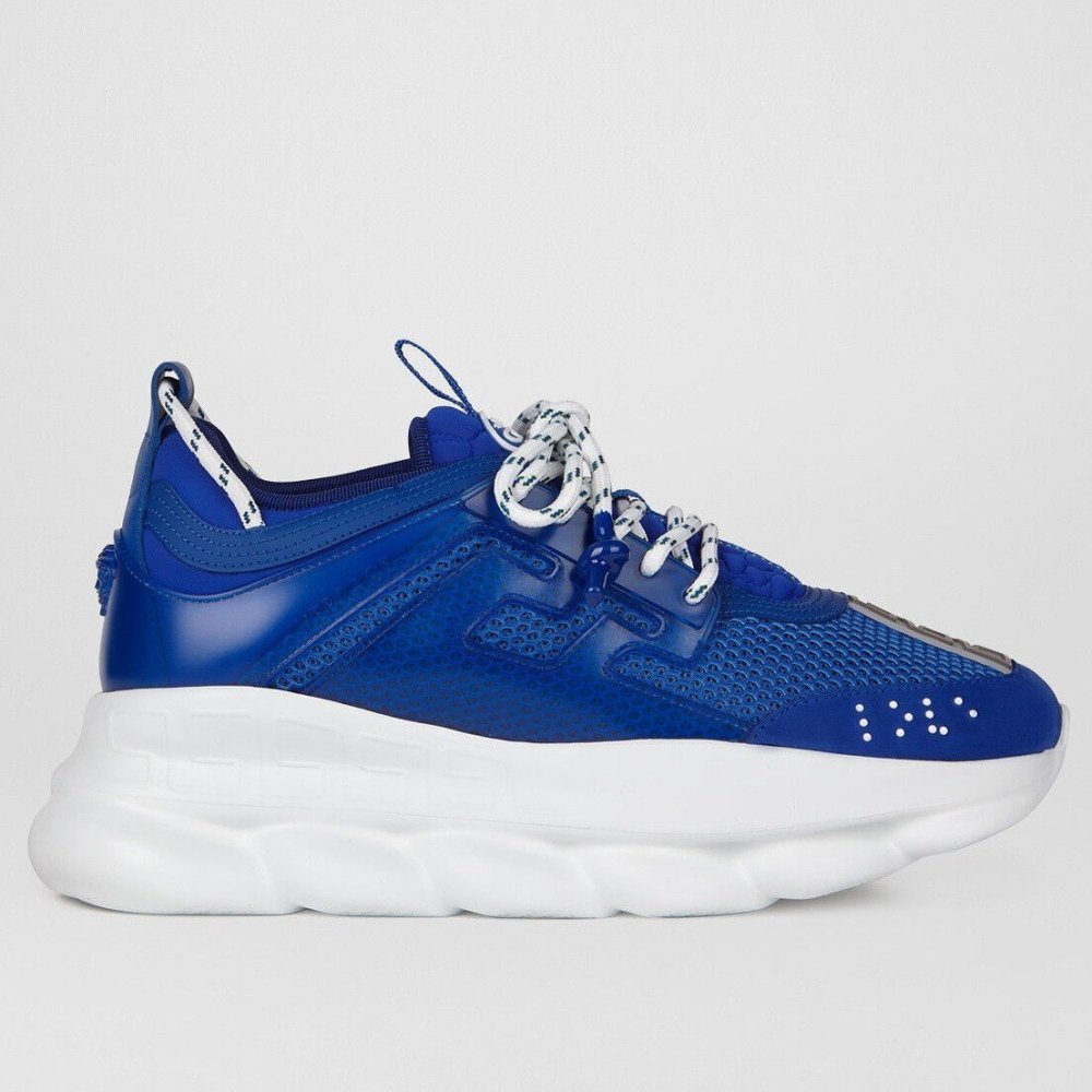 Cheap Reps Versace Womens Chain Reaction Sneakers In Blue Mesh