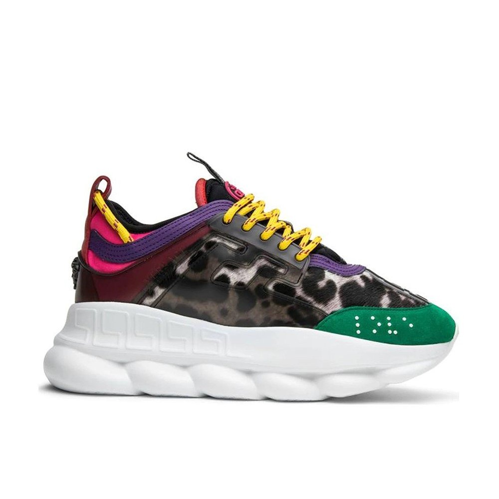 Cheap Reps Versace Womens Multicolour Chain Reaction Sneakers With Leopard Print