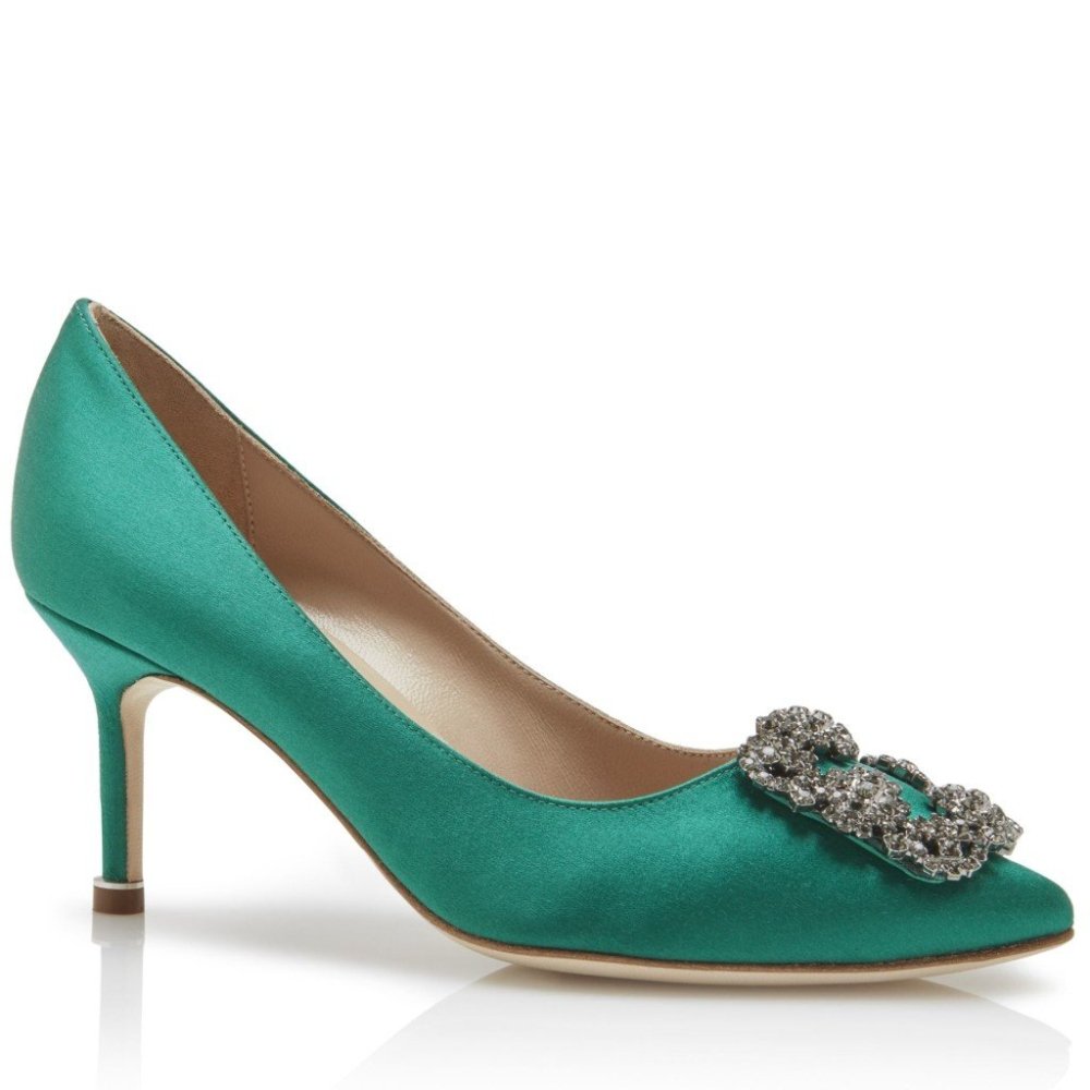 Cheap Reps Manolo Blahnik Hangisi 70 Pumps In Green Satin