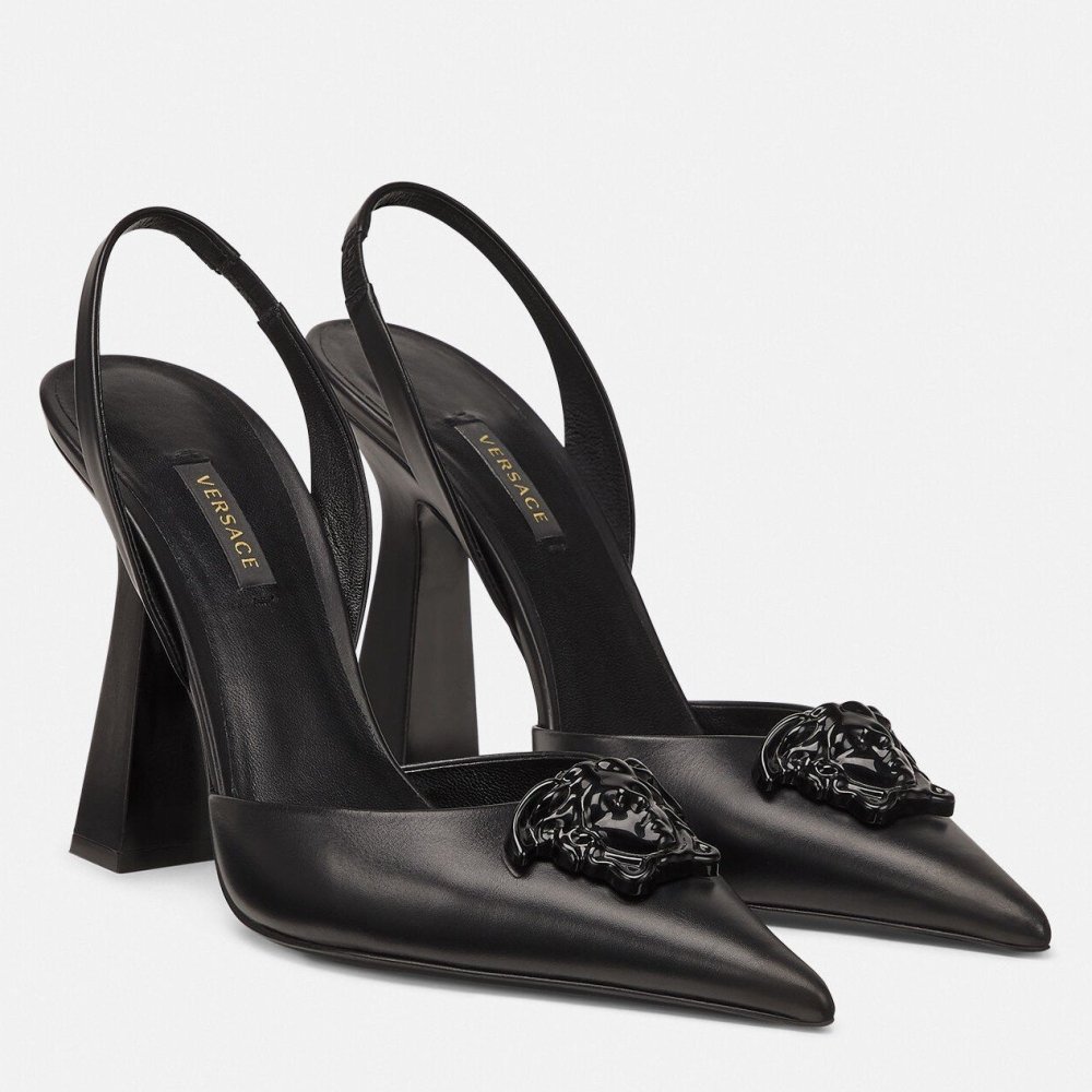 Cheap Reps Versace La Medusa Slingback Pumps In Black Leather