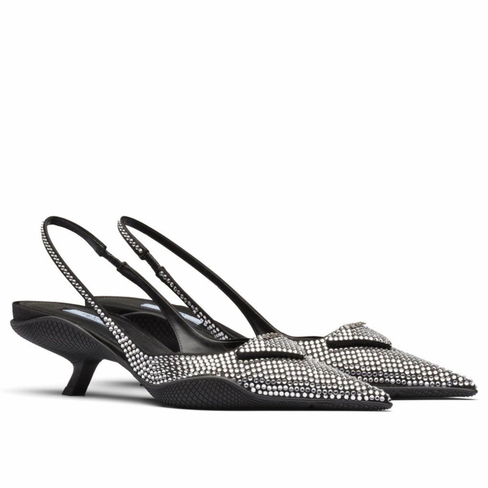 Cheap Reps Prada Satin Slingback Pumps with Crystals