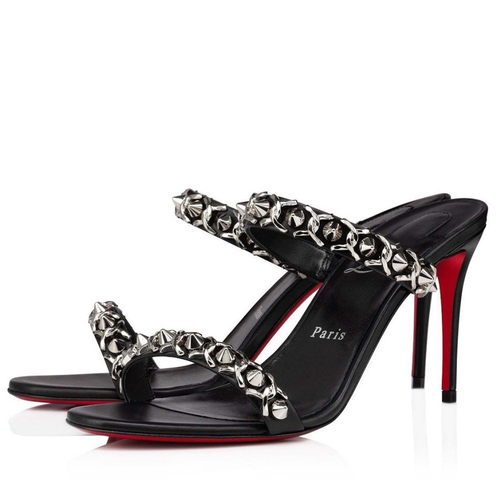 Cheap Reps Christian Louboutin Just Chain 85mm Sandals In Black Leather