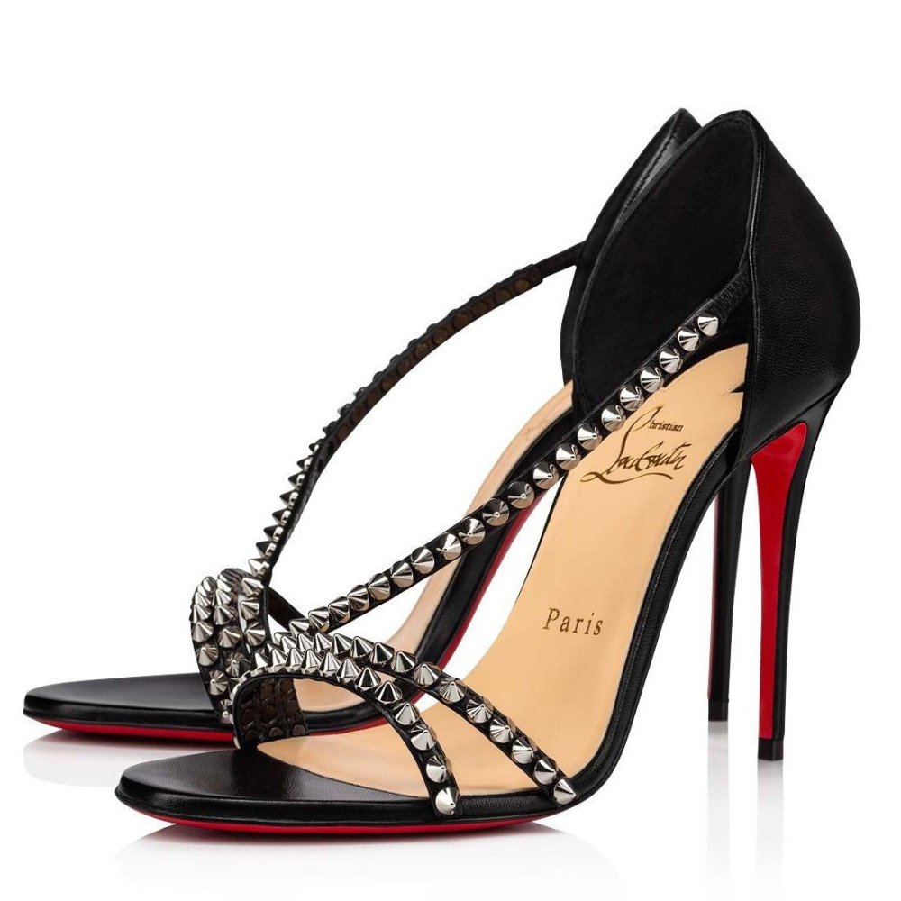 Cheap Reps Christian Louboutin So Spike 100mm Sandals In Black Leather