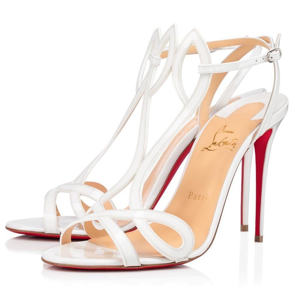 Cheap Reps Christian Louboutin Double L 100mm Sandals In White Patent Leather