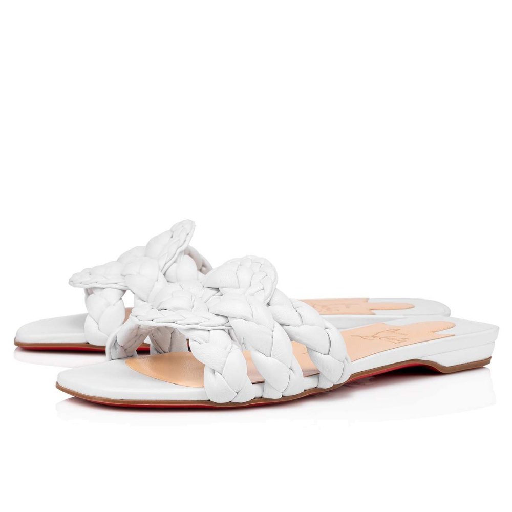 Cheap Reps Christian Louboutin Marmela Flat Sandals In White Lambskin