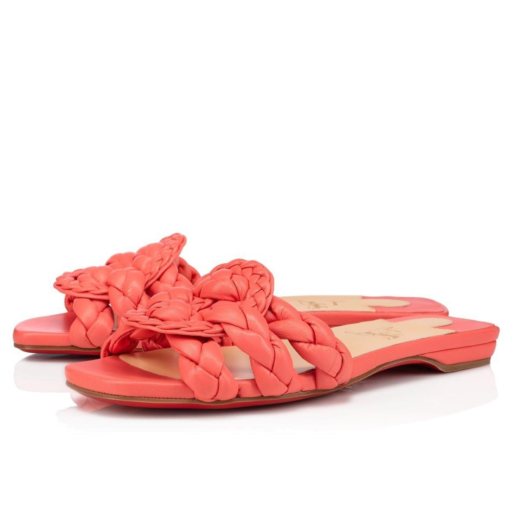 Cheap Reps Christian Louboutin Marmela Flat Sandals In Orange Lambskin