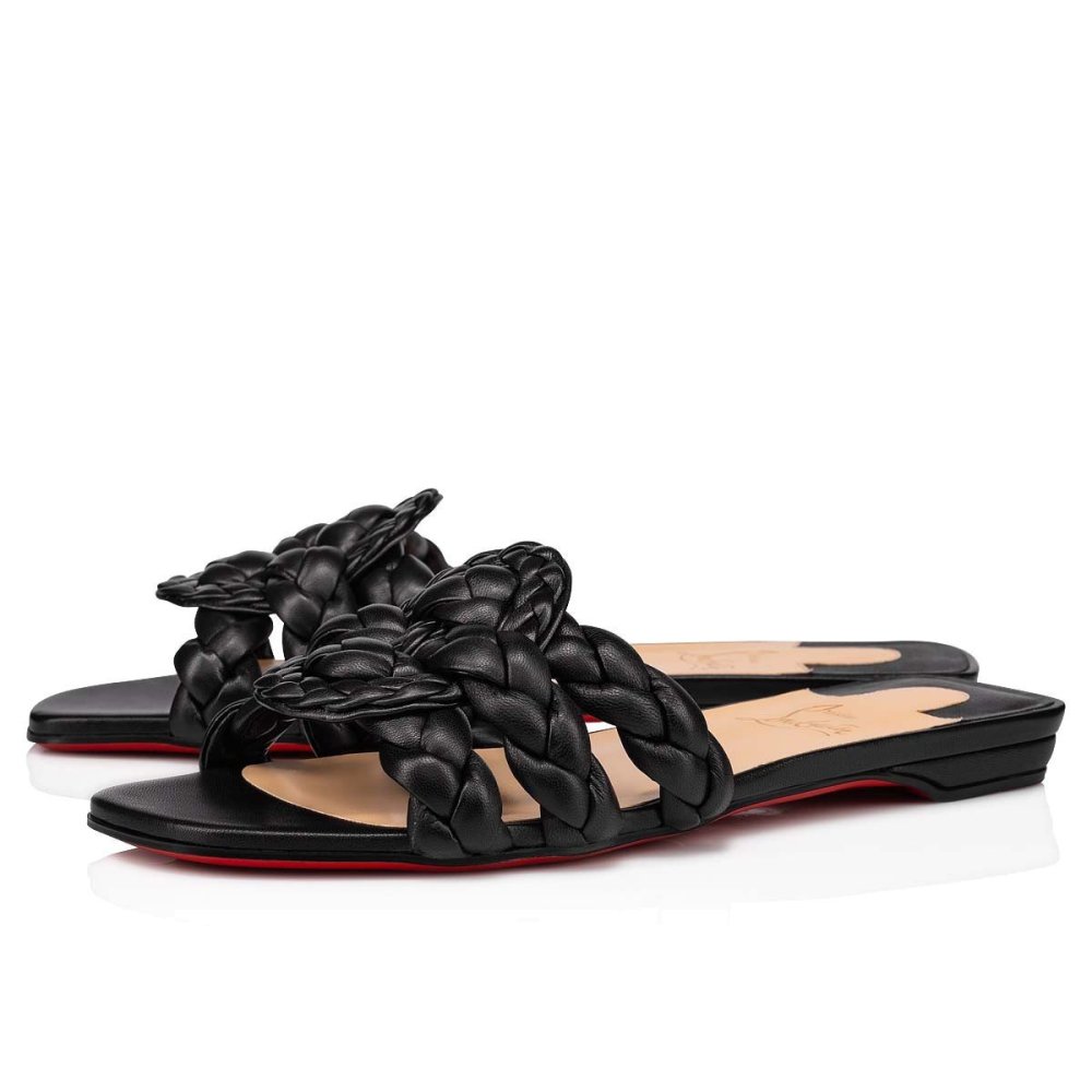 Cheap Reps Christian Louboutin Marmela Flat Sandals In Black Lambskin