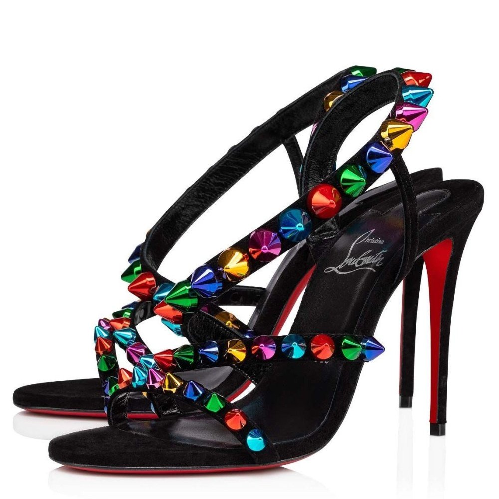 Cheap Reps Christian Louboutin Spikita Strap 100mm Sandals In Black Suede