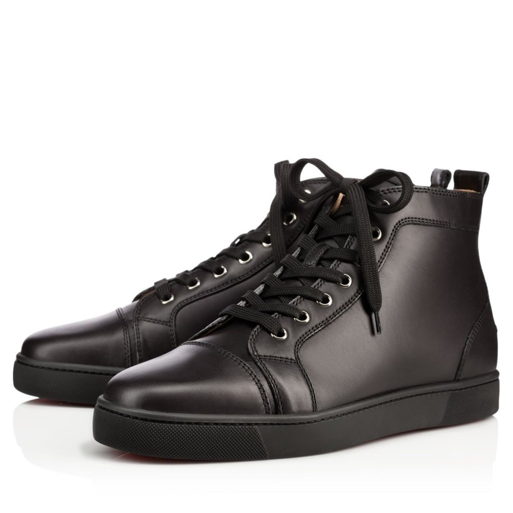 Cheap Reps Christian Louboutin Mens Louis Flat Sneakers in Black Leather