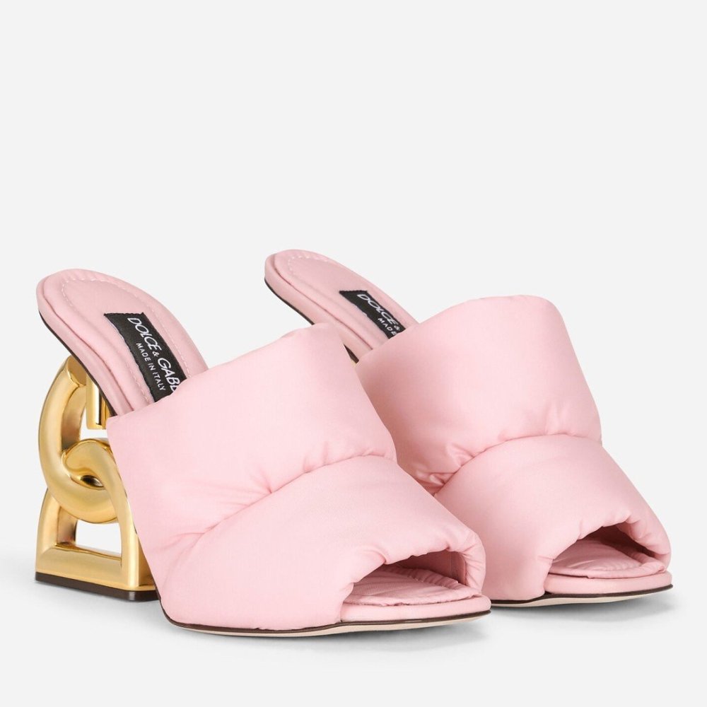 Cheap Reps Dolce Gabbana Pink Down-padded Mules with DG Pop Heel