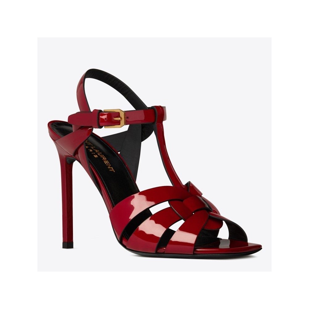 Cheap Reps Saint Laurent Tribute Sandals 105 In Red Patent Leather