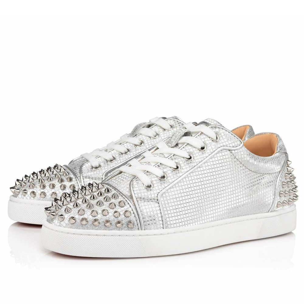 Cheap Reps Christian Louboutin Mens Seavaste 2 Orlato Sneakers In Silver Calfskin