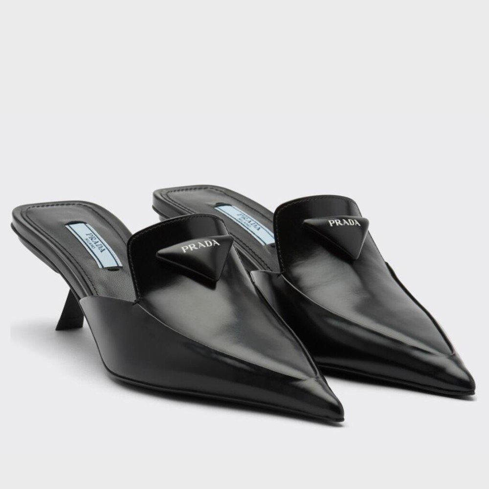 Cheap Reps Prada Sabots Mules In Black Brushed Leather