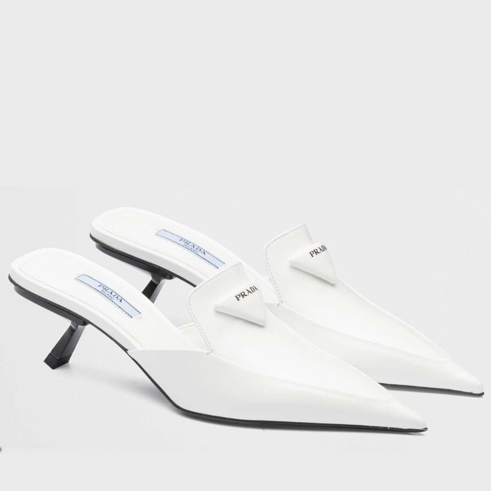 Cheap Reps Prada Sabots Mules In White Brushed Leather