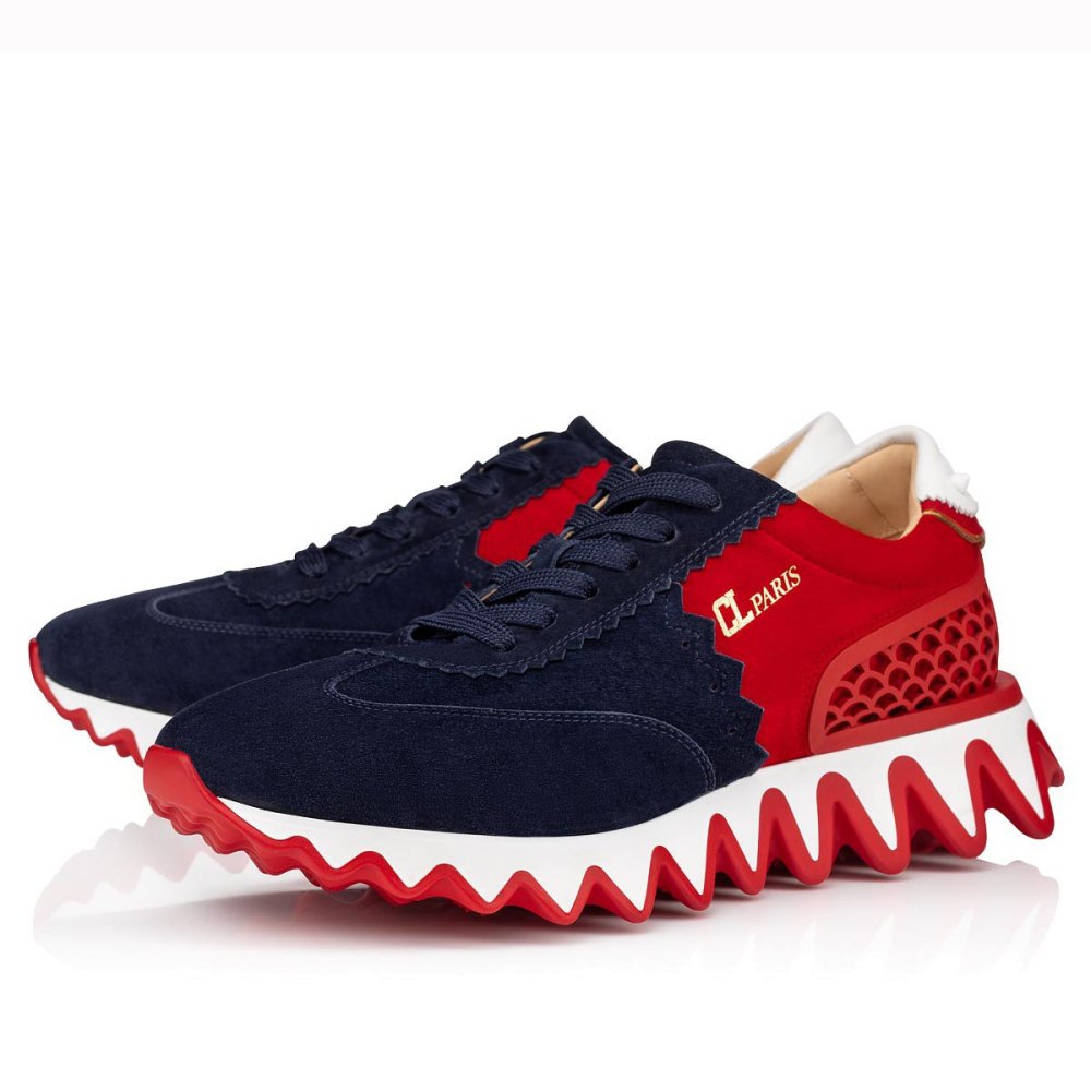 Cheap Reps Christian Louboutin Mens Loubishark Sneakers In Blue/Red Suede