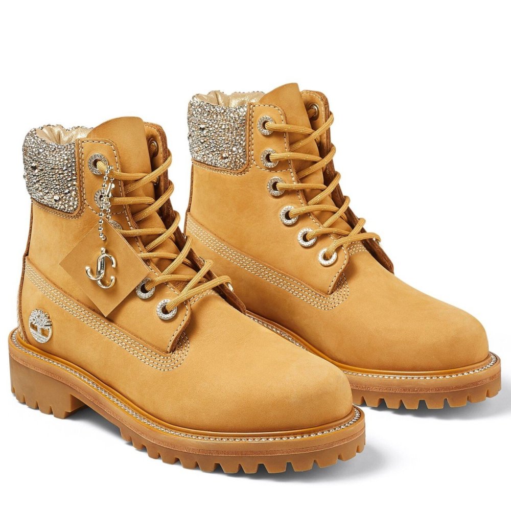 Cheap Reps Jimmy Choo JC X Timberland/F Nubuck Leather Boots with Crystal Collar