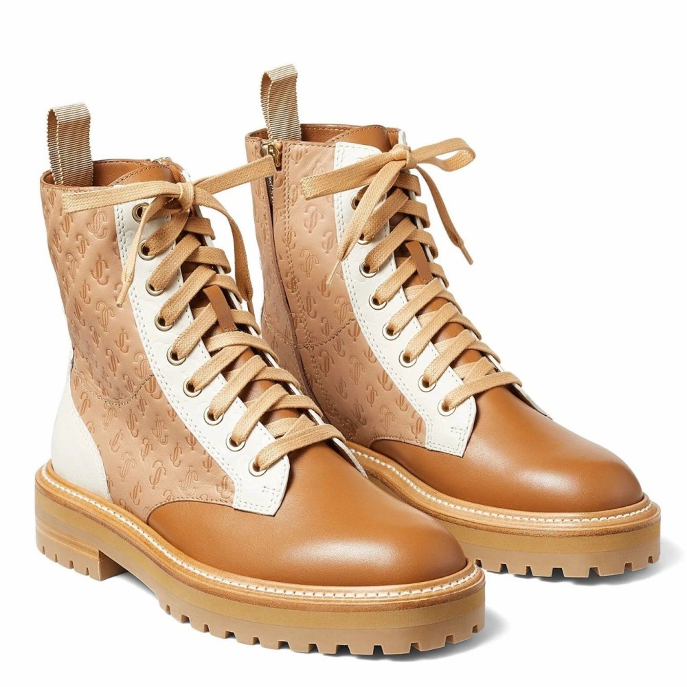 Cheap Reps Jimmy Choo Cora Flat Combat Boots In Brown Leather