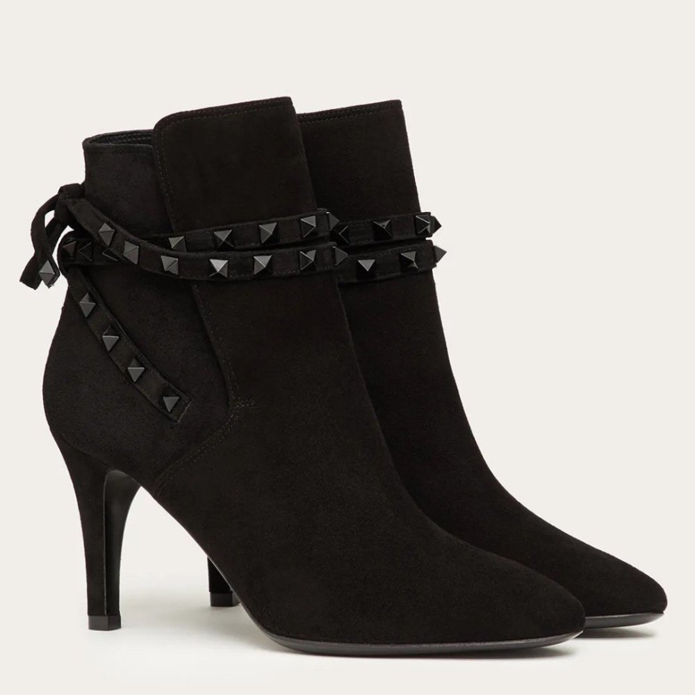 Cheap Reps Valentino Rockstud Flair 85MM Ankle Boots In Black Suede