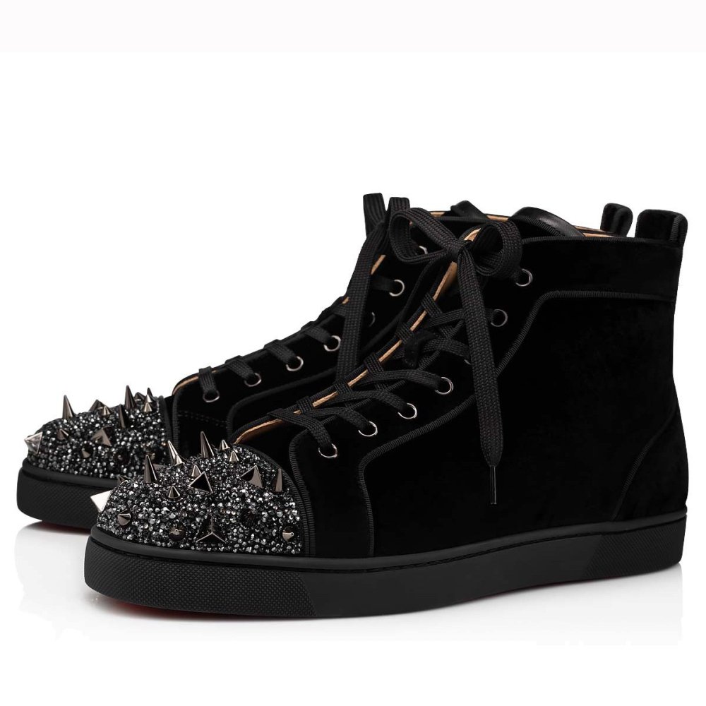 Cheap Reps Christian Louboutin Mens Lou Pik Pik Strass Flat Sneakers Black