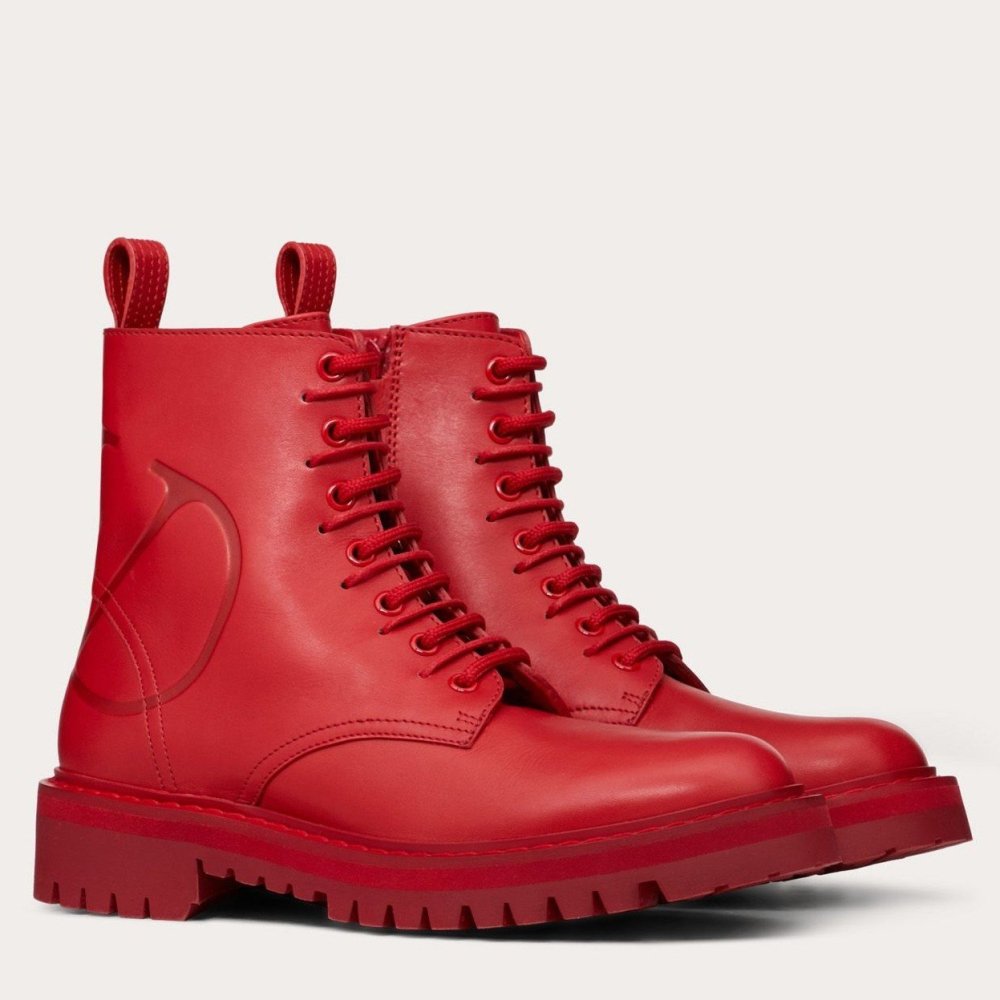 Cheap Reps Valentino Red Leather VLogo Combat Boots