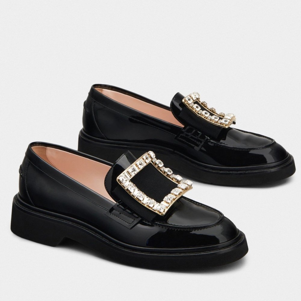 Cheap Reps Roger Vivier Viv Rangers Strass Loafers In Black Patent Leather