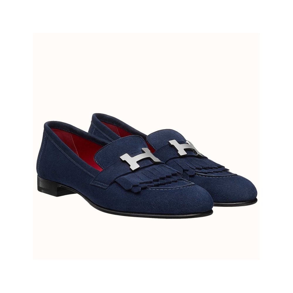 Cheap Reps Hermes Womens Royal Loafers In Blue Suede Leather