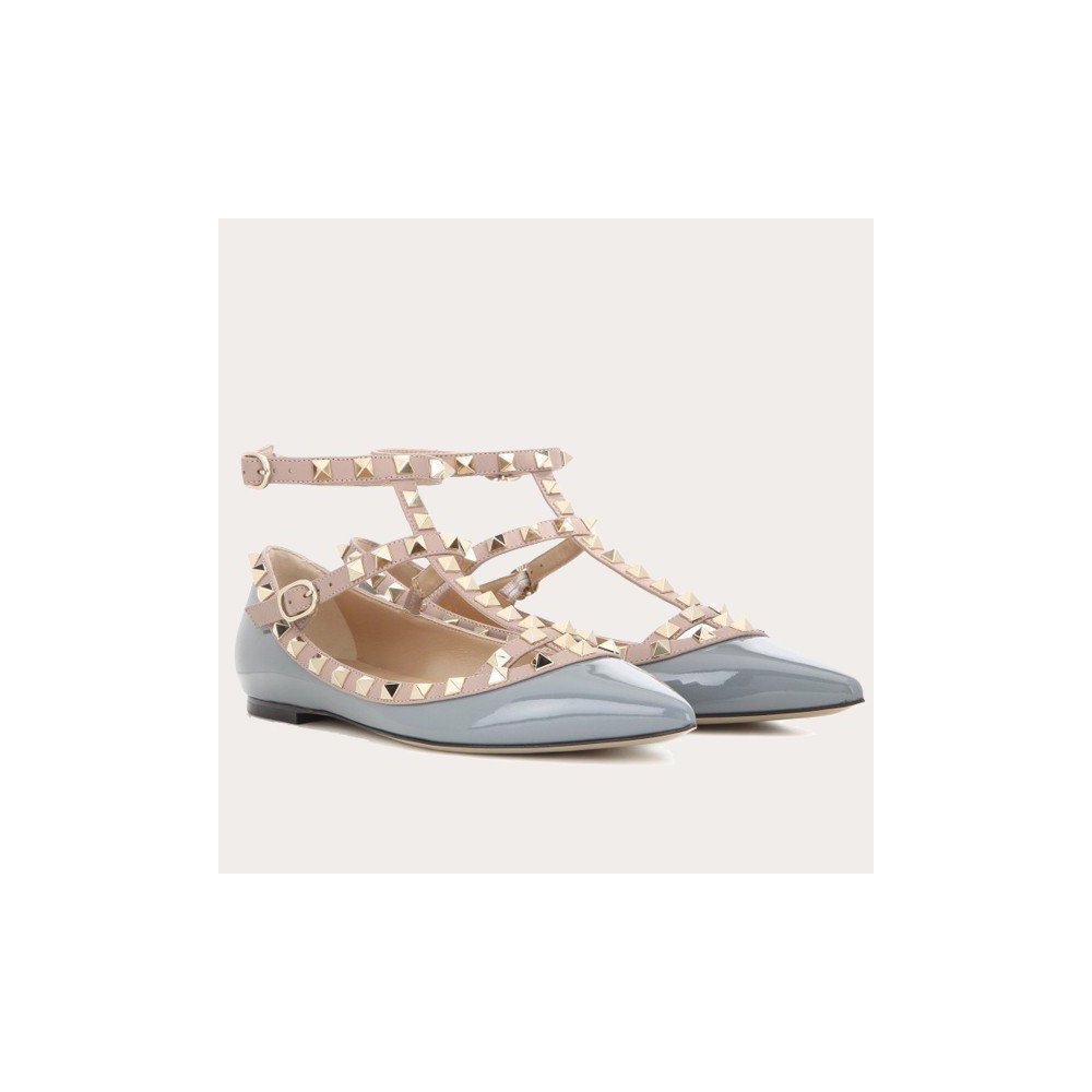 Cheap Reps Valentino Caged Rockstud Ballet Flats In Light Blue Patent Leather