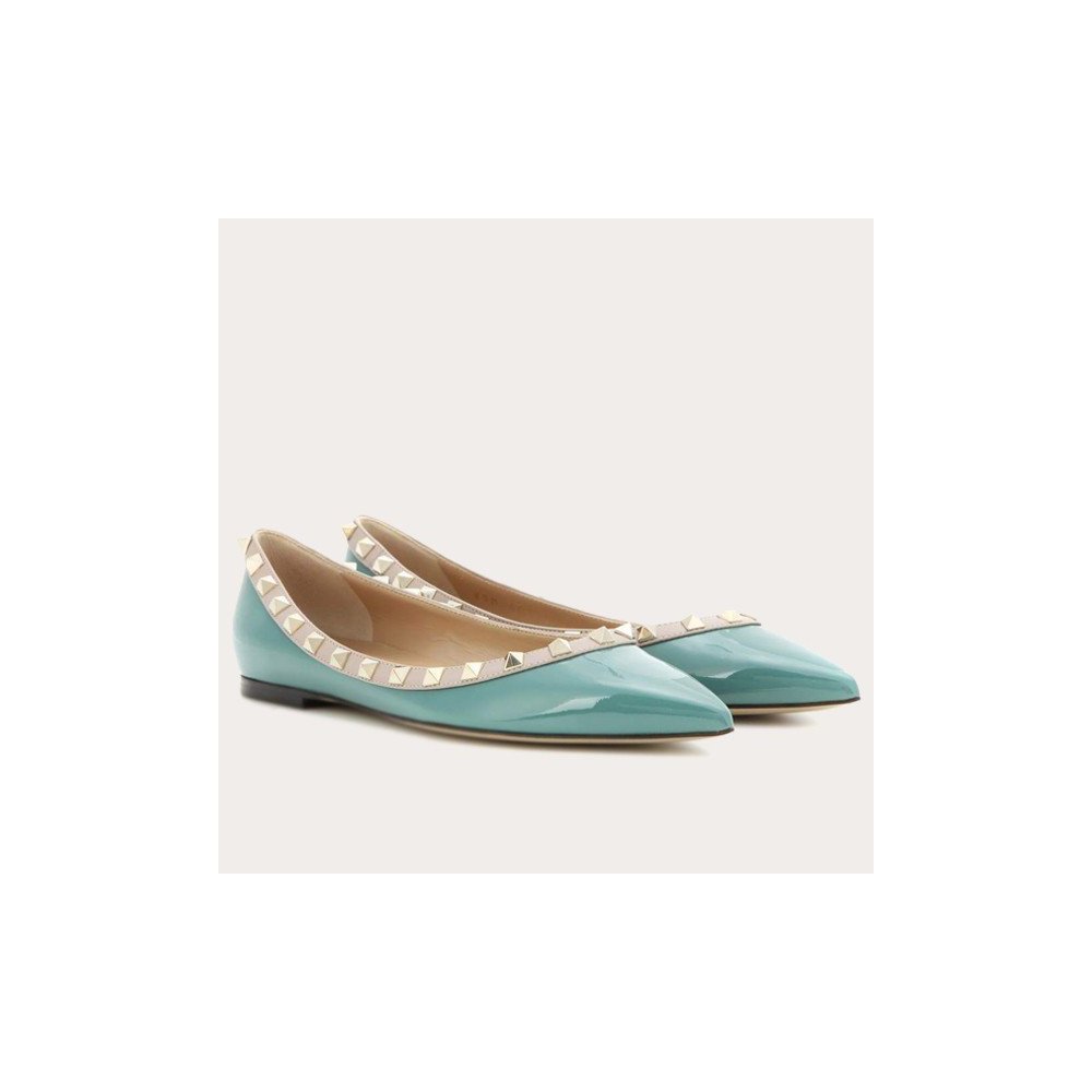 Cheap Reps Valentino Rockstud Ballet Flats In Light Blue Patent Leather