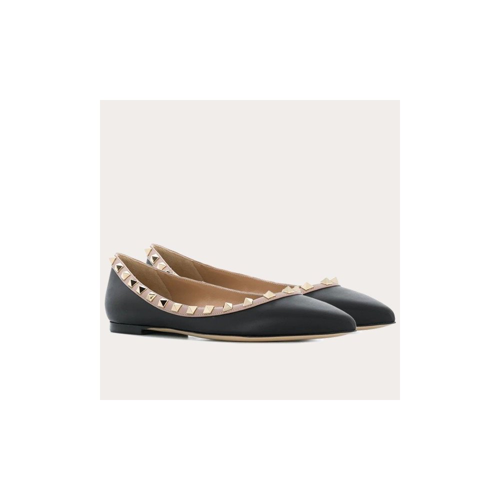 Cheap Reps Valentino Rockstud Ballet Flats In Black Calfskin