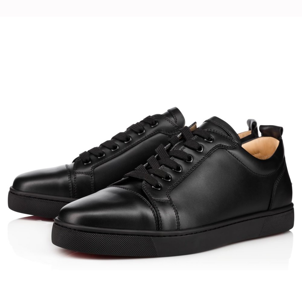 Cheap Reps Christian Louboutin Mens Louis Junior Flat Sneakers In Black Leather