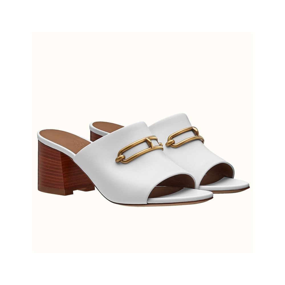 Cheap Reps Hermes Camilla Mules 60MM In White Calfskin