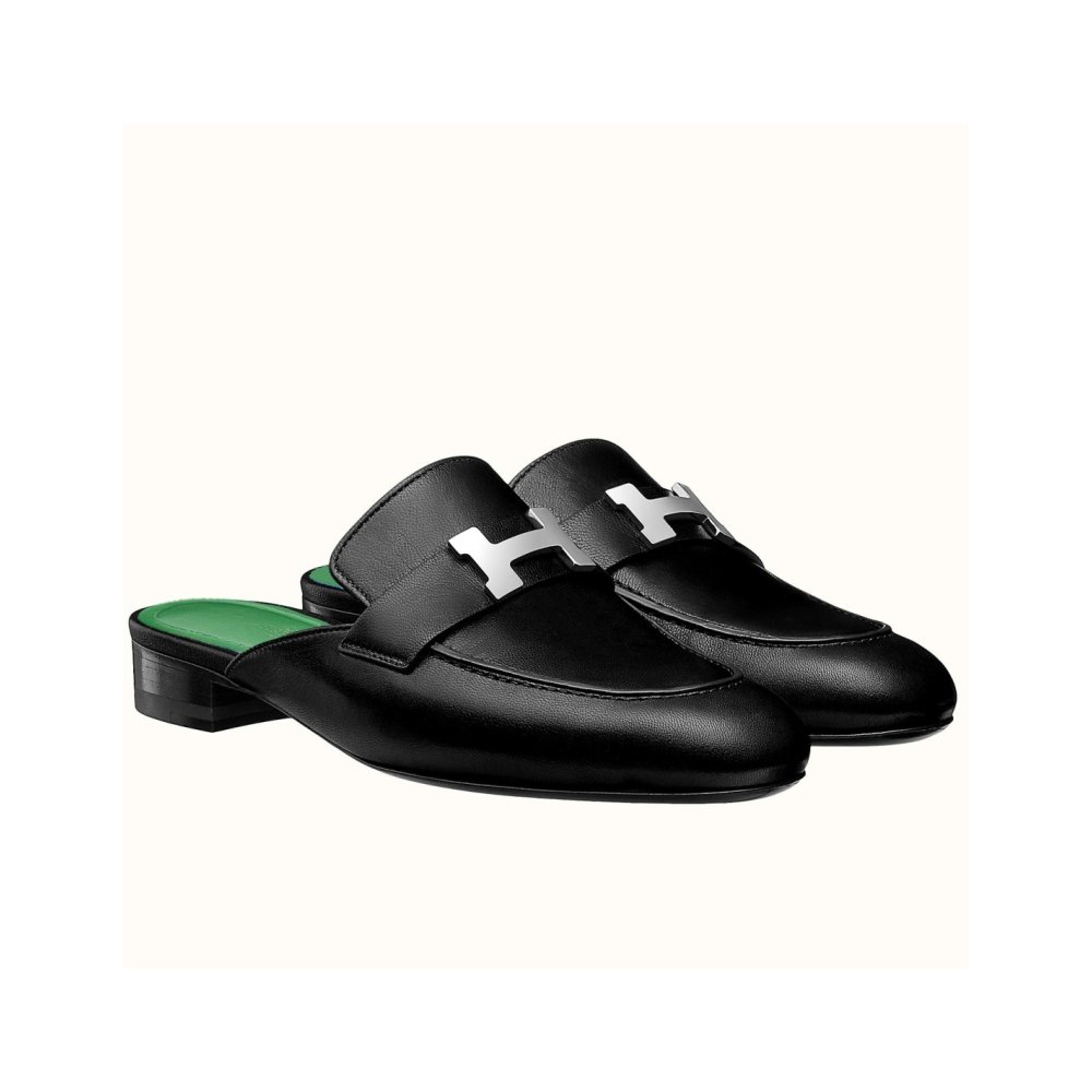 Cheap Reps Hermes Trocadero Mules In Black Goatskin