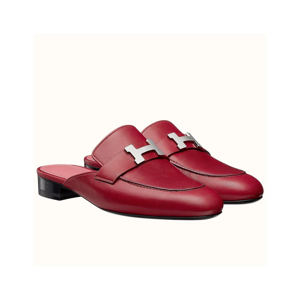 Cheap Reps Hermes Trocadero Mules In Red Goatskin