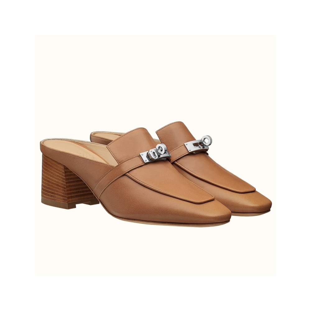 Cheap Reps Hermes Blossom Mules 60mm In Brown Goatskin