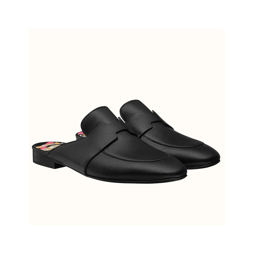 Cheap Reps Hermes Catena Mules In Black Calfskin