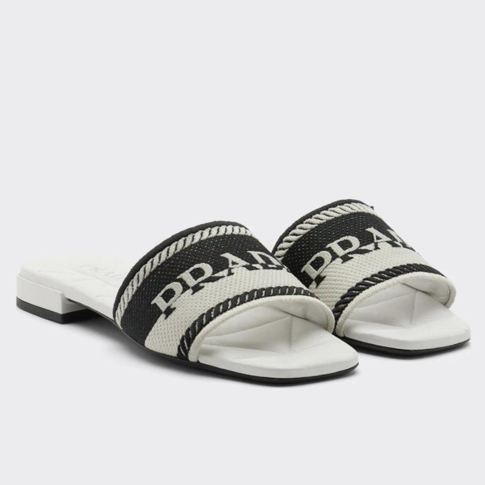 Cheap Reps Prada Womens Embroidered Fabric Slides