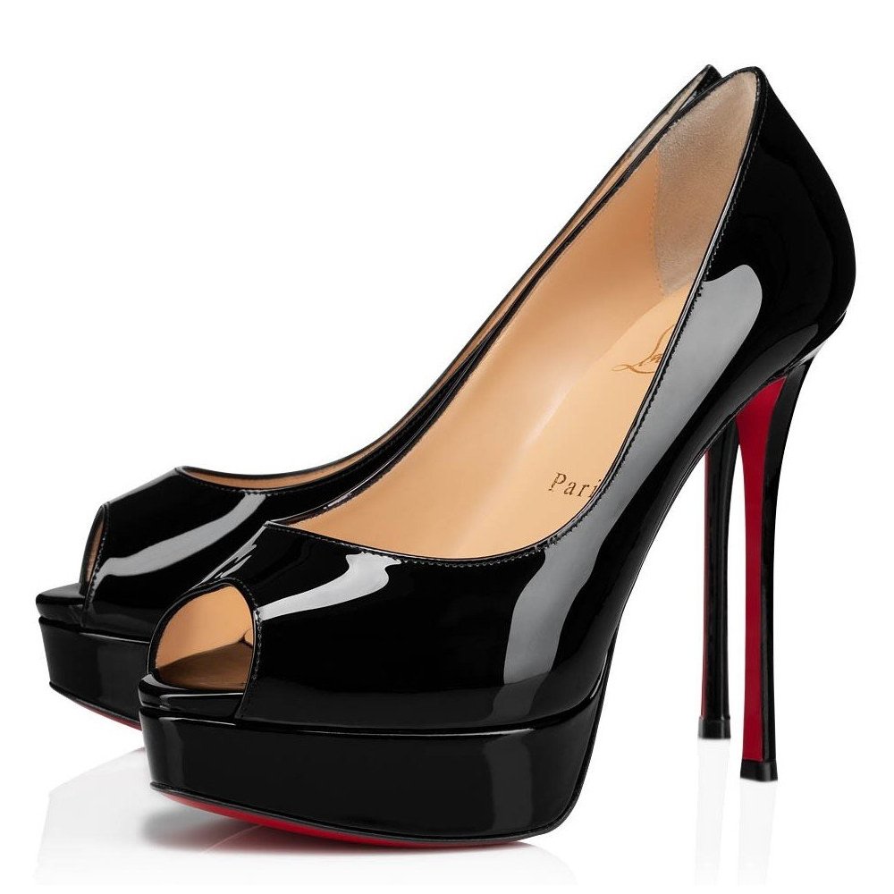 Cheap Reps Christian Louboutin Black Patent Fetish Peep 130mm Pumps