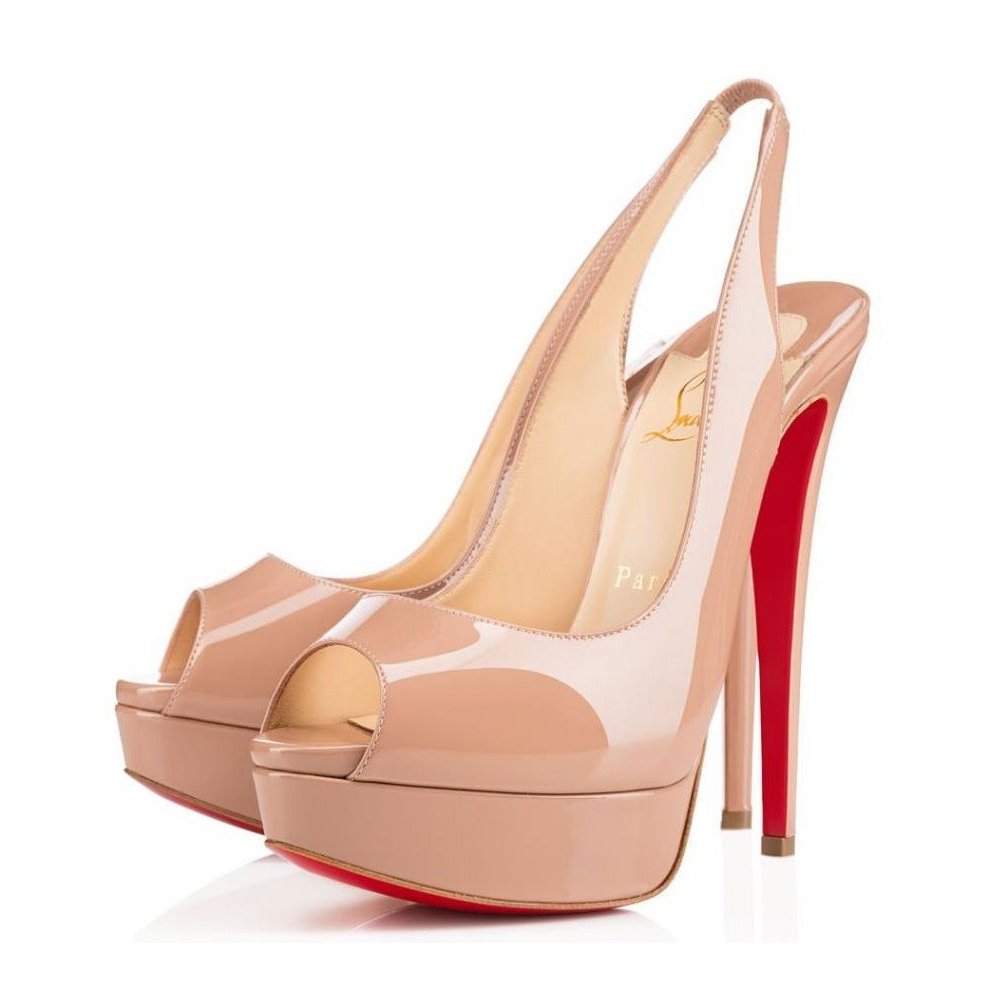 Cheap Reps Christian Louboutin Red Patent Lady Peep Sling Pumps 130mm