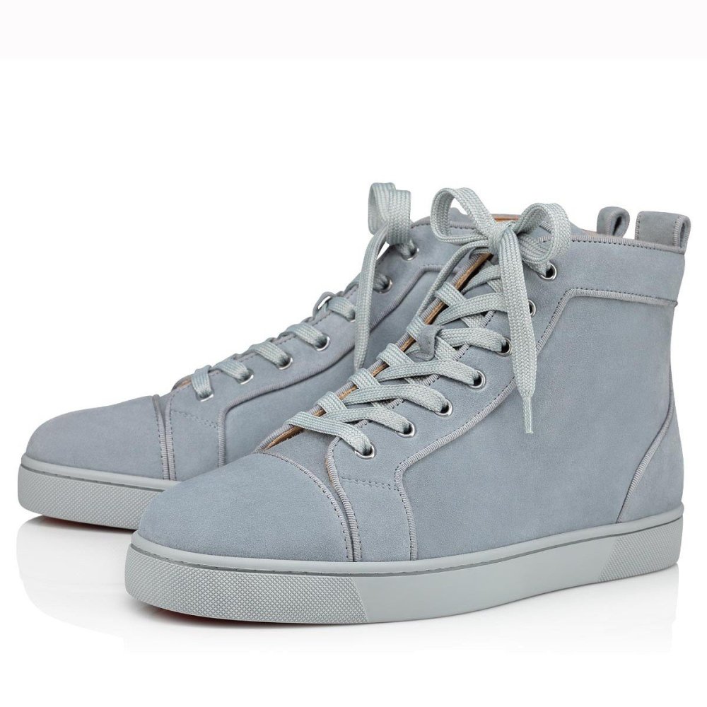 Cheap Reps Christian Louboutin Mens Louis Orlato Flat Sneakers In Grey Suede