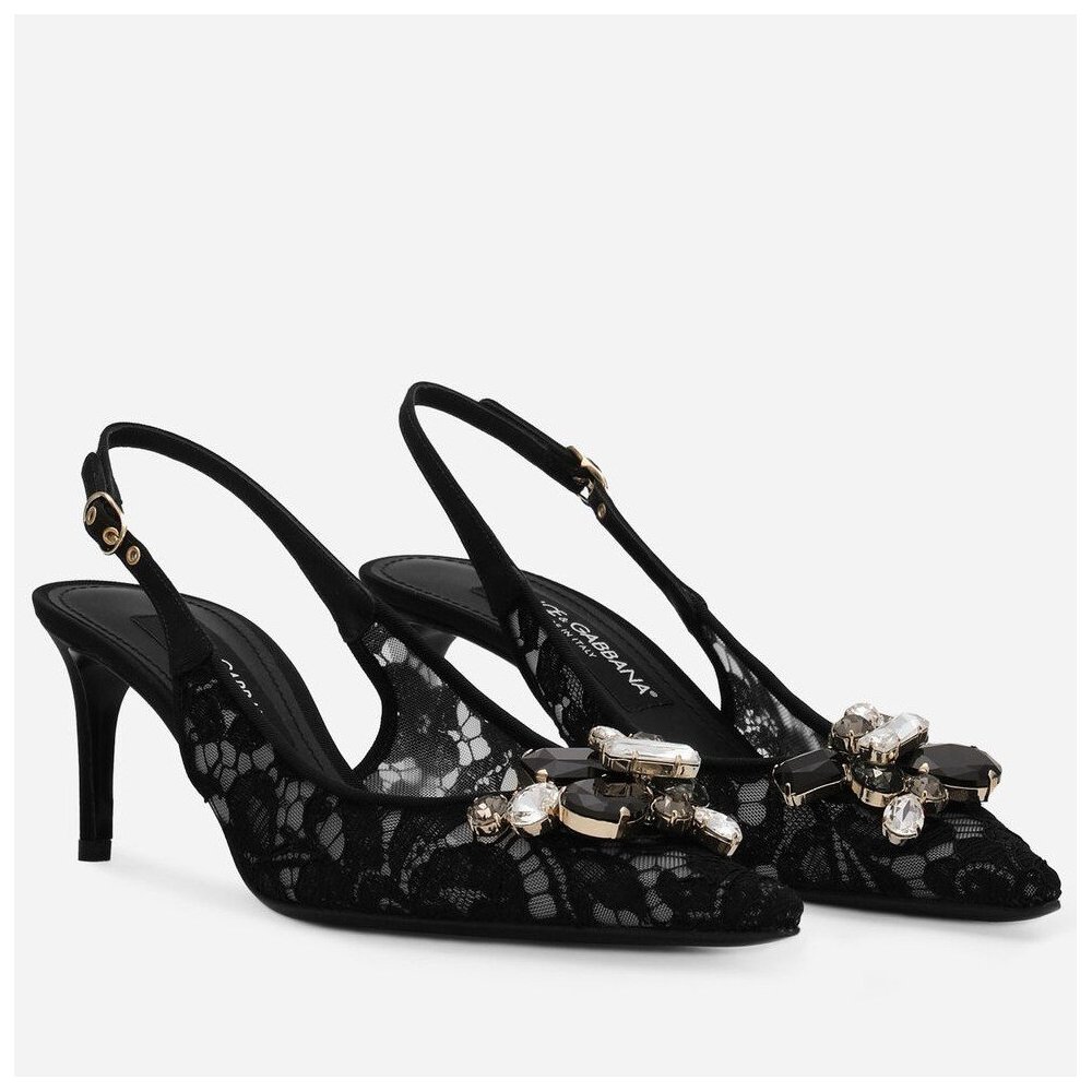 Cheap Reps Dolce Gabbana Rainbow Slingbacks Pumps 60mm in Black Lace