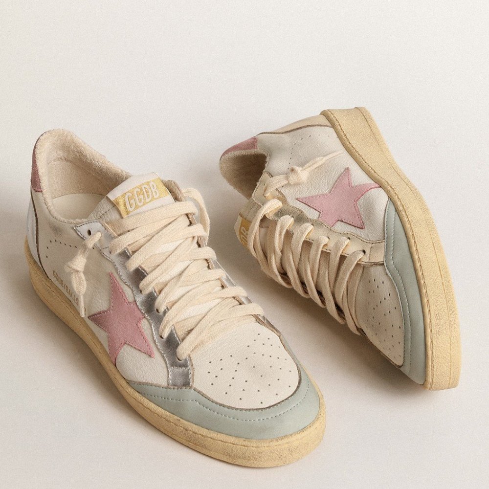 Cheap Reps Golden Goose Womens Ball Star Sneakers with Pink Star and Heel Tab