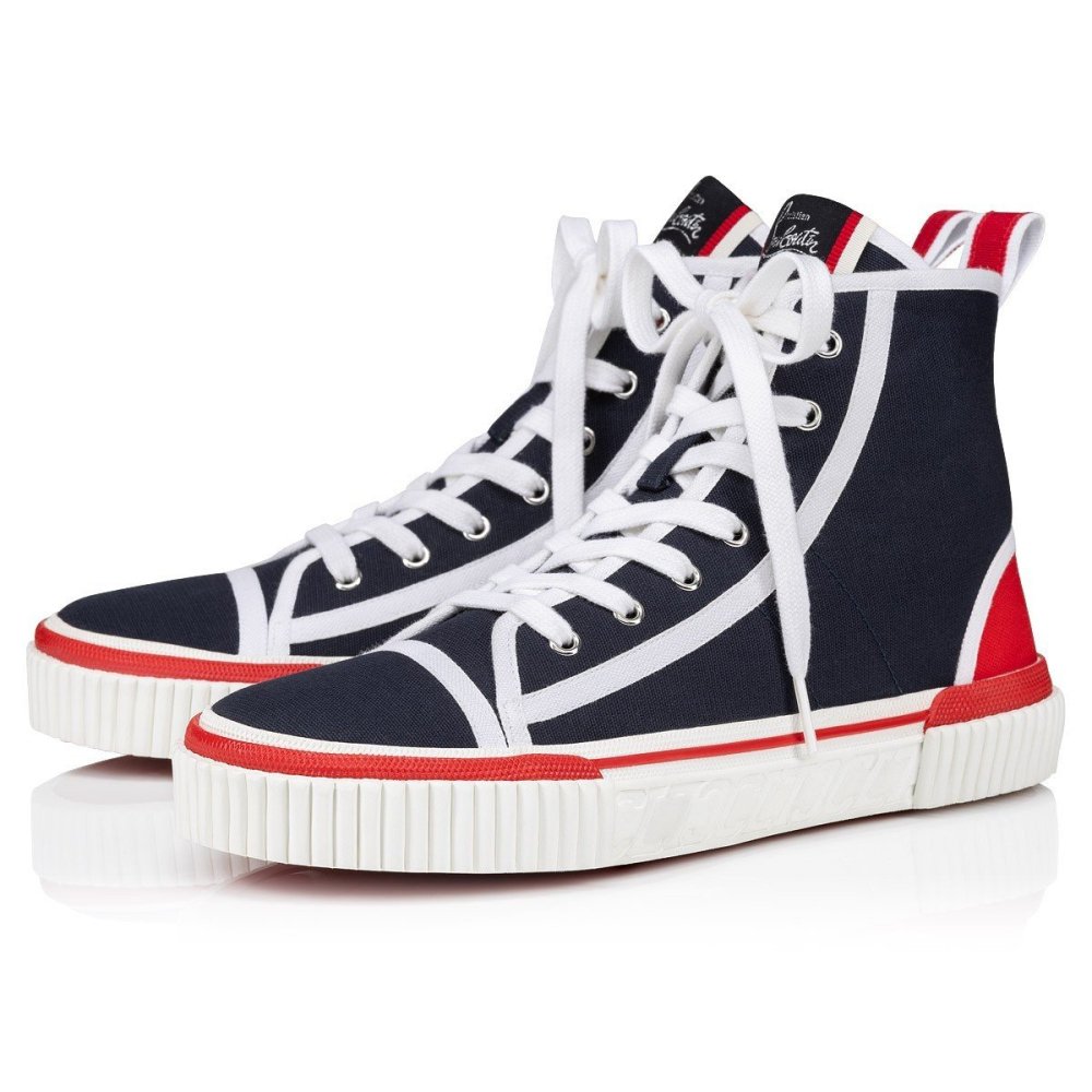 Cheap Reps Christian Louboutin Womens Pedro Sneakers In Navy Fabric