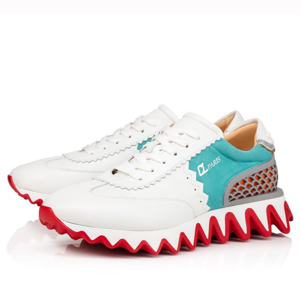 Cheap Reps Christian Louboutin Womens Loubishark Sneakers In White/Green